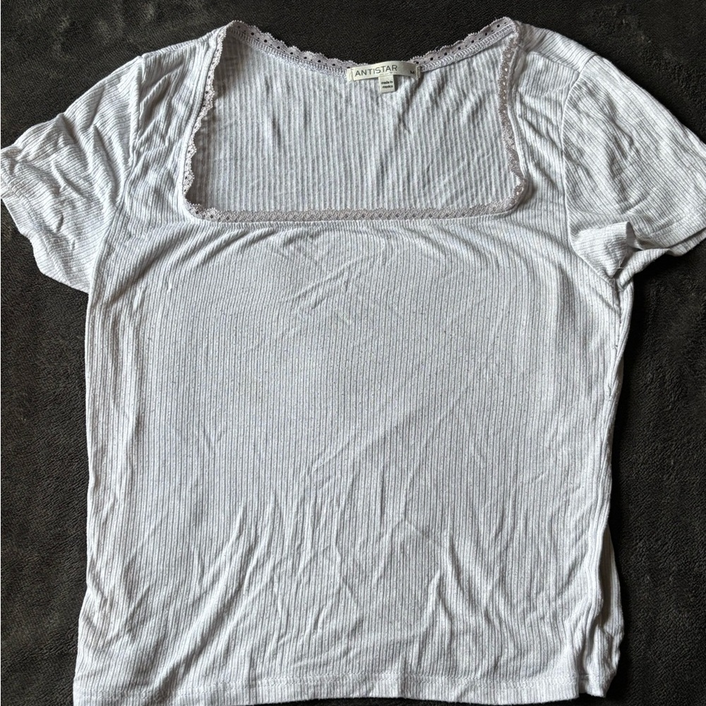 White Ribbed Short Sleeve T-Shirt